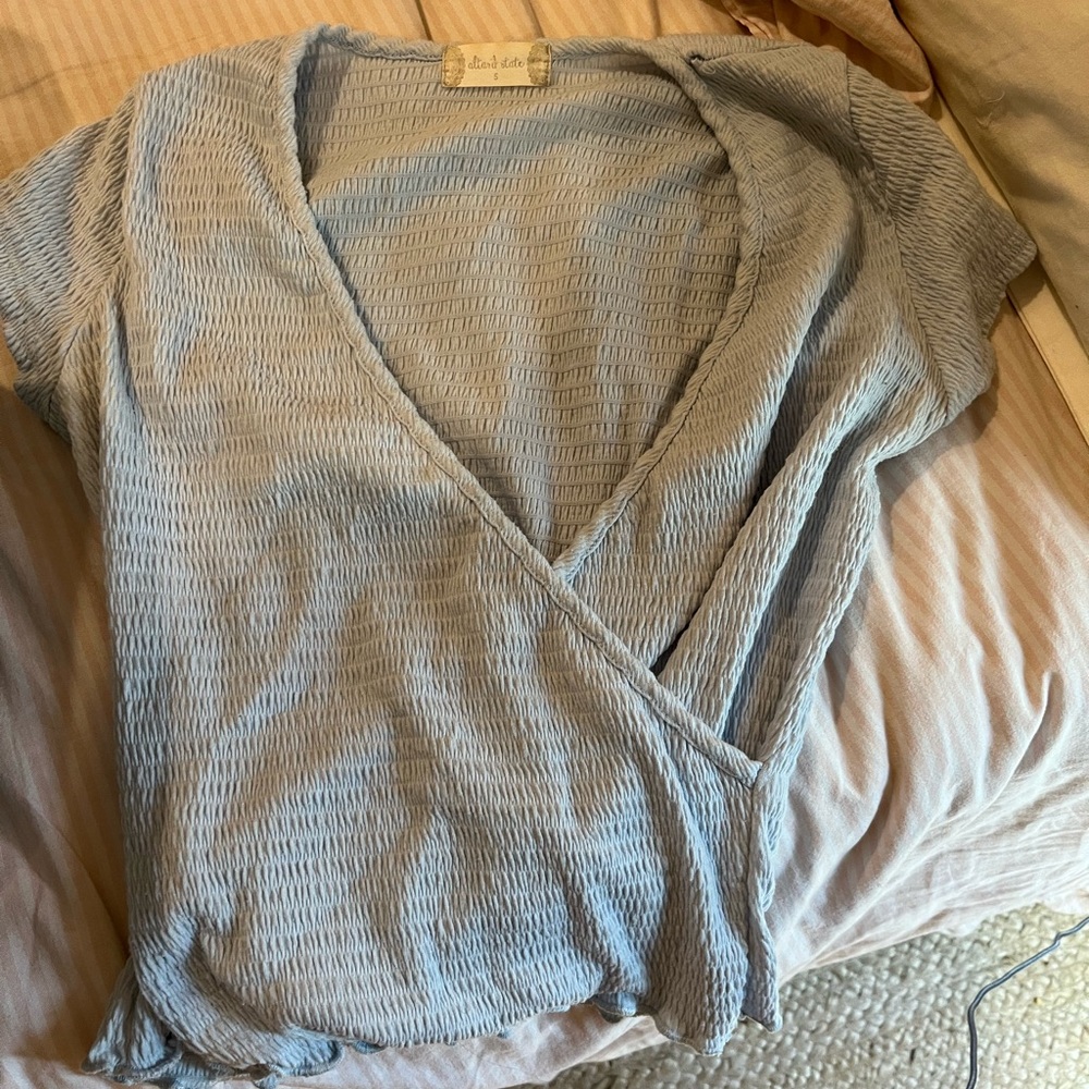 Altar'd State Light Blue Textured Wrap Top